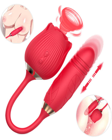 a close up of an electric device with a red handle